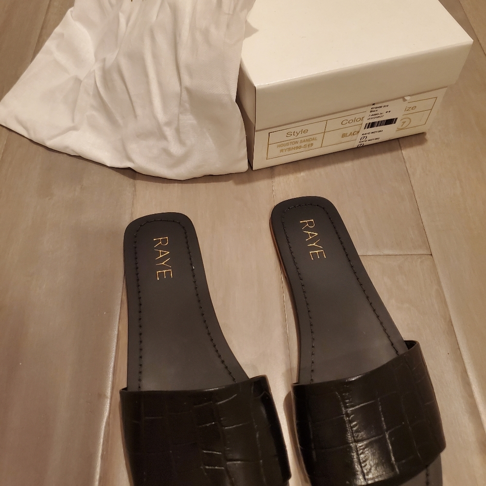 Black leather slides